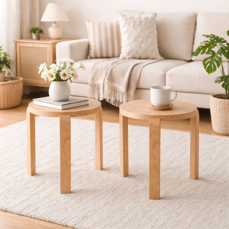 Ensemble de 2 tabourets empilables sans dossier Arnetha, Chêne blond