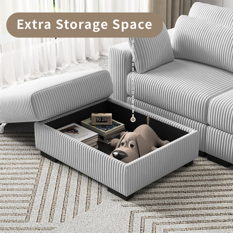 88cm Wide Rectangle Solid Colour Standard Ottoman with Storage, Grey