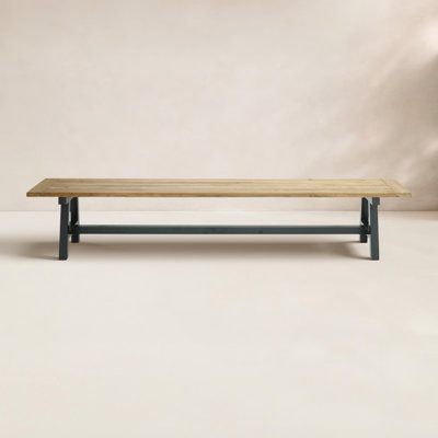 Morones Rectangular Outdoor Bench in Solid Reclaimed Teak with Picnic Style Black Aluminum Legs by Birch Lane