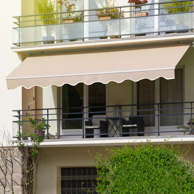 Manual Retraction Slope Patio Awning, Beige, 6" H x 155.7" W x 96.8" D