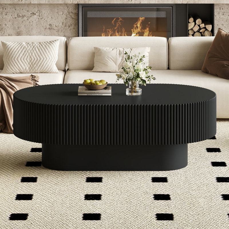 Table basse ovale, 19.52" H x 48.43" W x 26.72" D, Noir / Noir