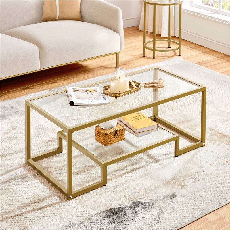 Ailer Glass Top Coffee Table, Gold