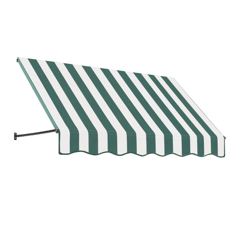 Awntech Santa Fe Acrylic Fabric Fixed Awning with Iron Rope Arms, 31" H x 88.5" W x 24" D, Forest/White Stripe