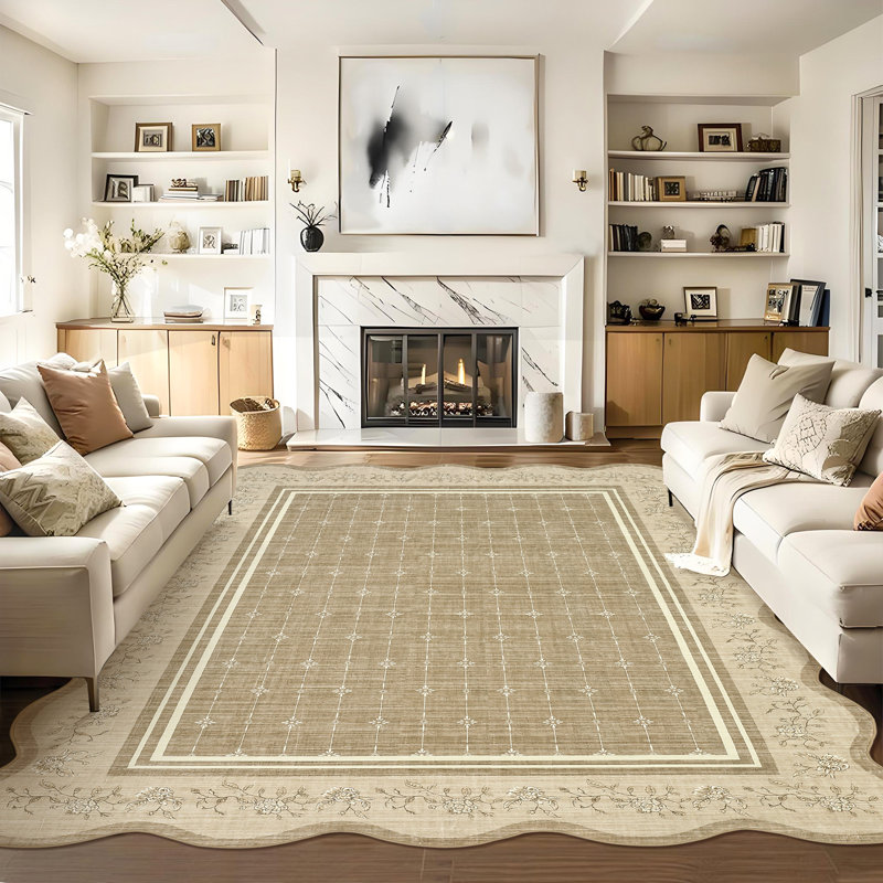 Scalloped Area Rug Large Washable Rugs for Living Room Bedroom Soft Dining Table Carpet Non Shedding Modern Bordered Indoor Carpet for Nursery Playroom Home Decor
