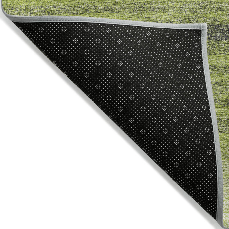3' X 5' Lime Green Ivory And Black Abstract Washable Indoor Outdoor Area Rug