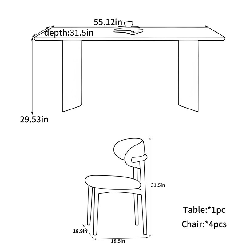 Simple home rectangular dining table, 29.53"H x 55.12"L x 31.5"W