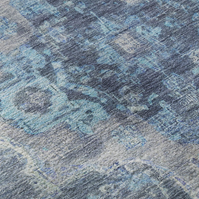 Tapis lavable à la machine de qualité supérieure Mayfield AMF2321, Bleu, Tapis de couloir 2 pi 3 po x 7 pi 6 po
