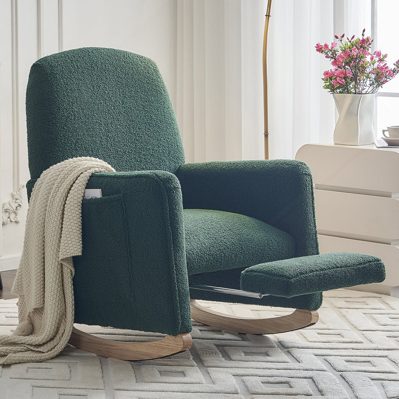 Fabric Nursery Rocking Chair With Adjustable Footrest, Green