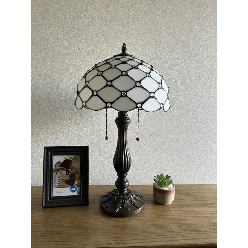 Bernhild Tiffany Table Lamp White Stained Glass Crystal Beans LED Bulbs Included 12"W*12"D*22"H