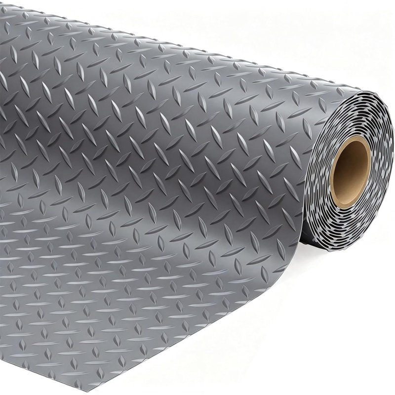 Tapis de garage, rouleau de diamant en PVC épaissi de 2,8 mm, 4*15FT, Grey