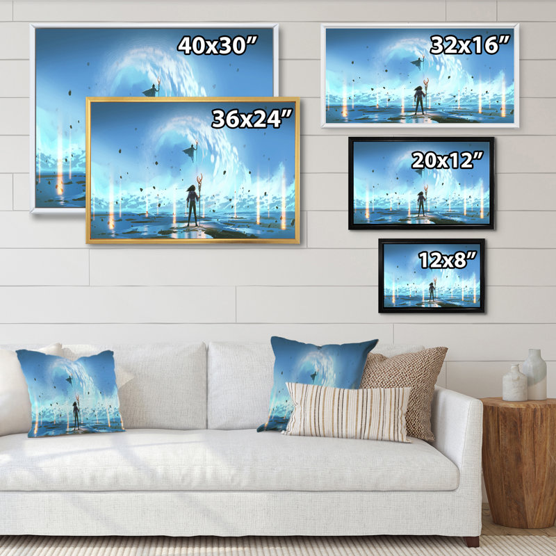 Jeu vidéo Ocean Poseidon Knights - reproduction sur toile, H 30 po x l 40 po x P 1,5 po, Cadre flottant noir
