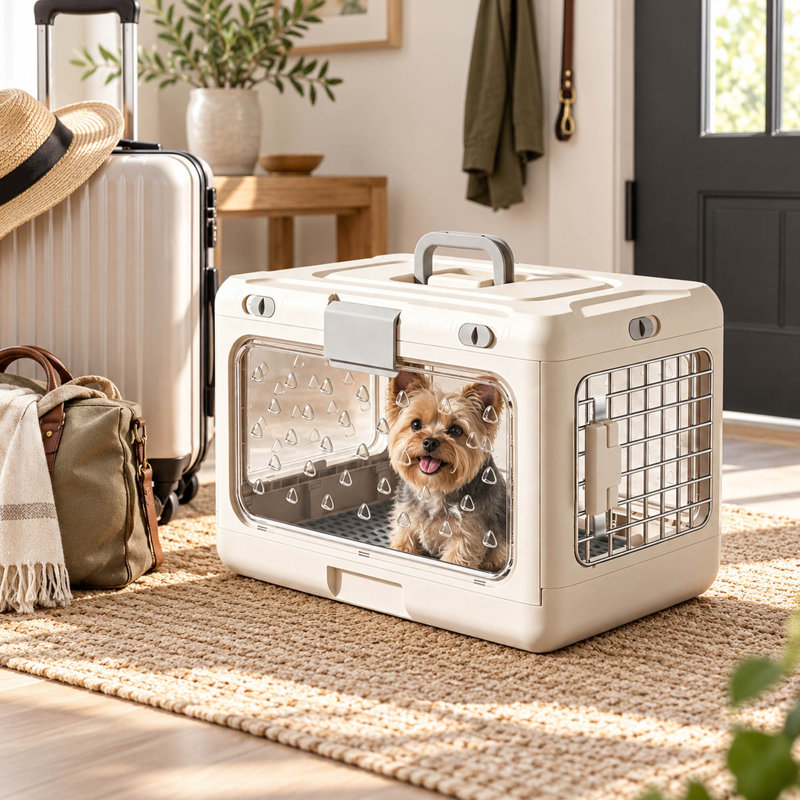 19.6" Foldable Hard-Sided Pet Crate for Cats and Small Dogs