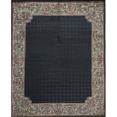 Hand-Knotted High-Quality Black and Tan Area Rug