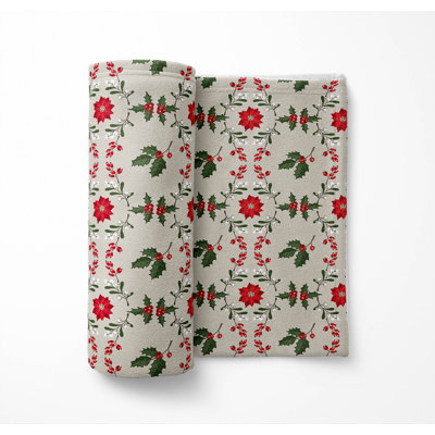 Botanical Poinsettia Holiday Velveteen Fleece Throw Blanket