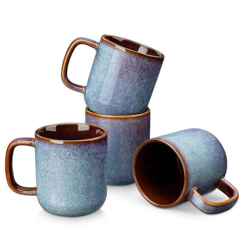 4 Pieces Mugs, Porcelain Mugs, Blue, Straight, Cramic Mugs, Coffee Mug, 16oz, 480 ml, Blue/Brown