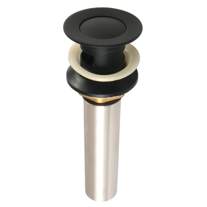 Kingston Brass Complement Brass Push Pop-Up Bathroom Sink Drain with Overflow, Matte Black