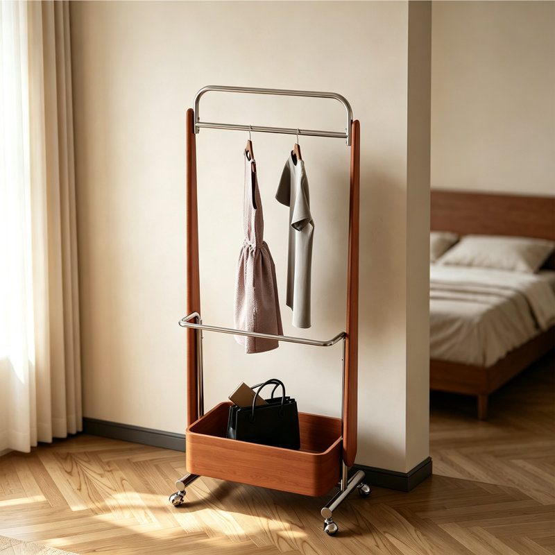 Portant à vêtements en bois et métal