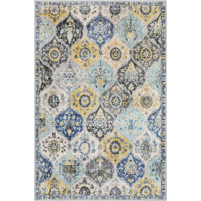 Moroccan Trellis Kitchen Rugs Non Slip Washable, 2X3 Rugs For Entryway Bathroom, Non-Slip Indoor Door Mat Ultra-Thin, Small Oriental Throw Carpet For Bedroom Entry, Yellow/Aqua