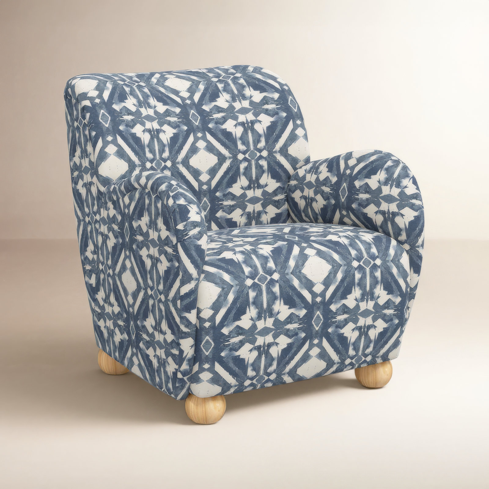 Cowen Cotton Armchair, Asha Blue Ikat