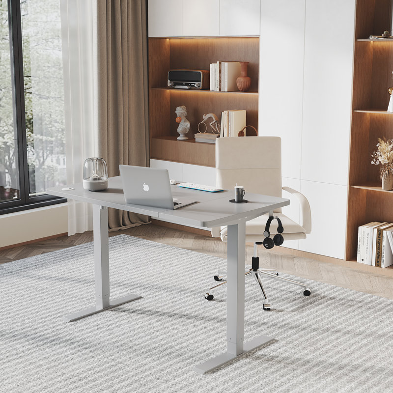 Hieronymus Electric Adjustable T-Shape Standing Desk Home Desk With Backpack Hook And Memory Smart Pannel, Grey