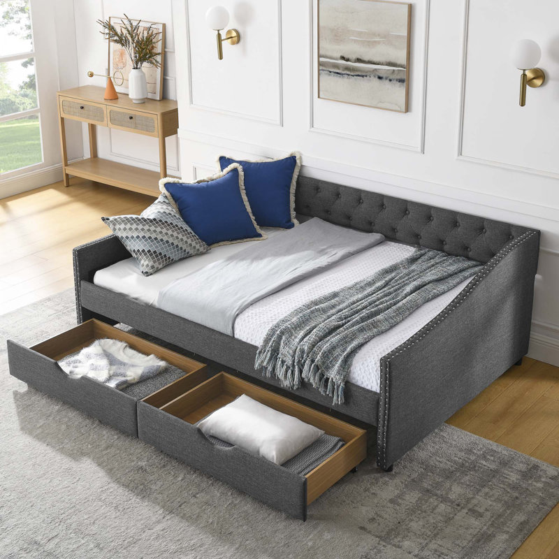Daybed With Drawers Upholstered Tufted Sofa Bed, Full/Double, Dark Gray