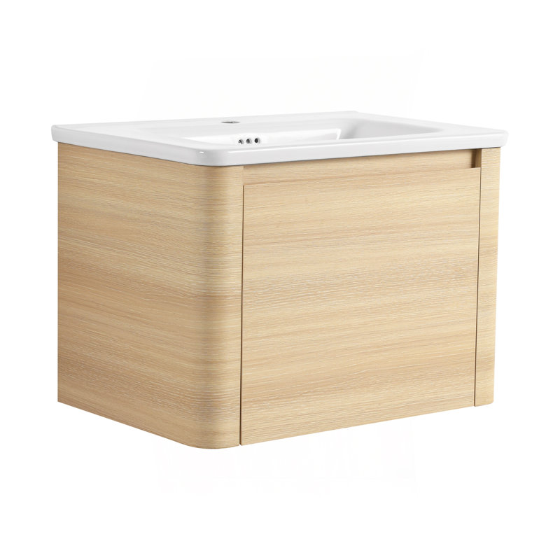 Meuble-lavabo mural 28 po avec lavabo en céramique blanche et porte à fermeture en douceur 28 po, contreplaqué, chêne blanc américain