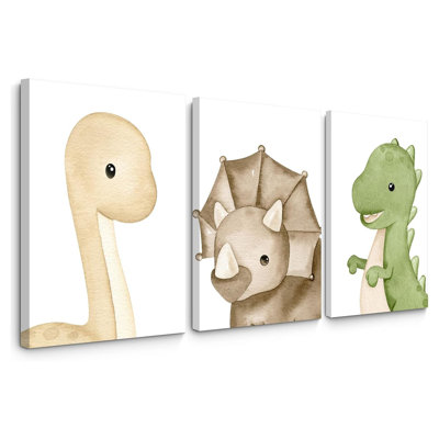 Dinosaur Wall Art Kids Boys Room Canvas Wall Decor Dino Nursery Wall Art Pictures Baby Dinosaur Poster Prints For Boys Bedroom Bathroom 16X24 Inch Framed Set Of 3