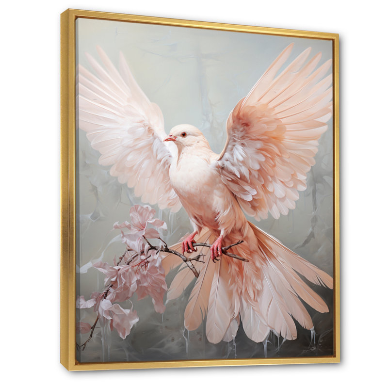 «Pink Dove Winged Messenger», reproduction sur toile encadrée, Cadre flottant doré, H 32 po x l 16 po x P 1 po