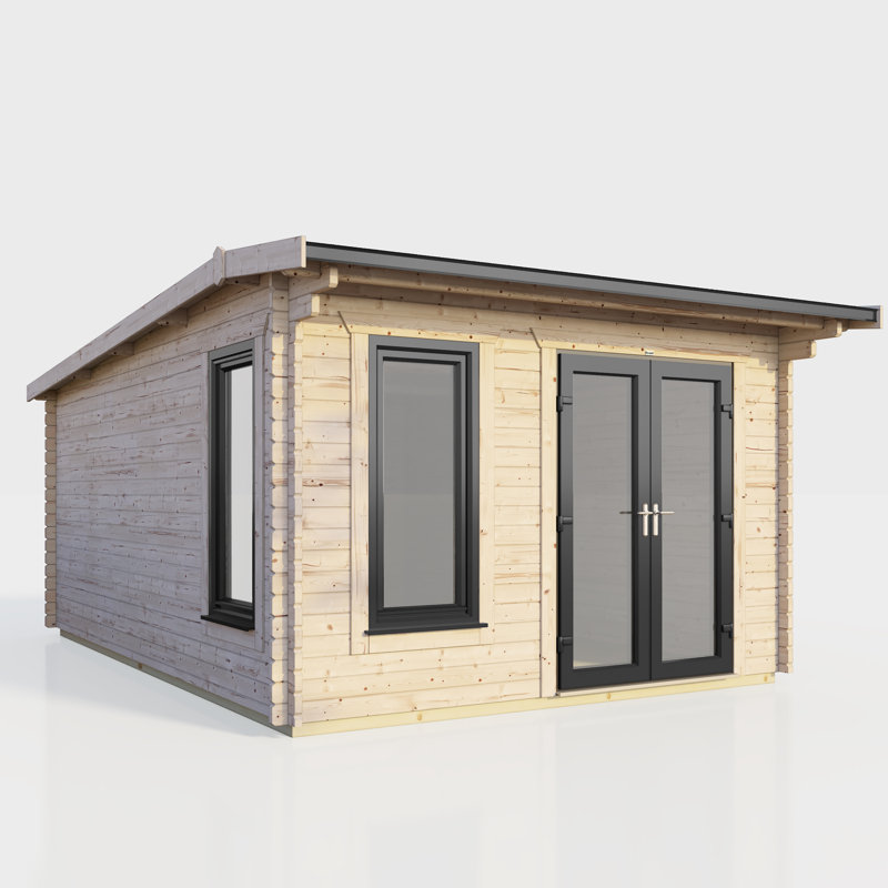 Powersheds 12 x 14ft Apex Log Cabin, Doors to the Right - 44mm