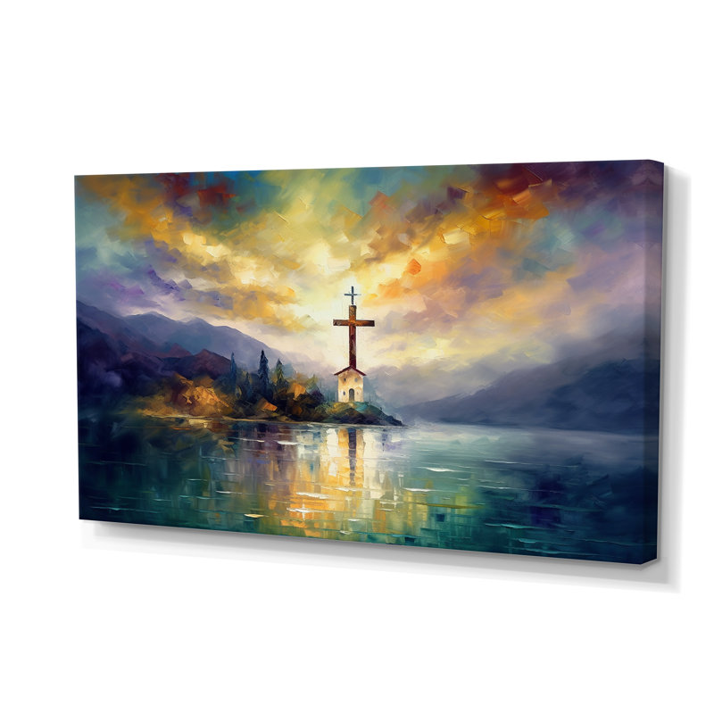 «Contemporary Cross Reflections - Landscape Church Lake», reproduction sur toile encadrée