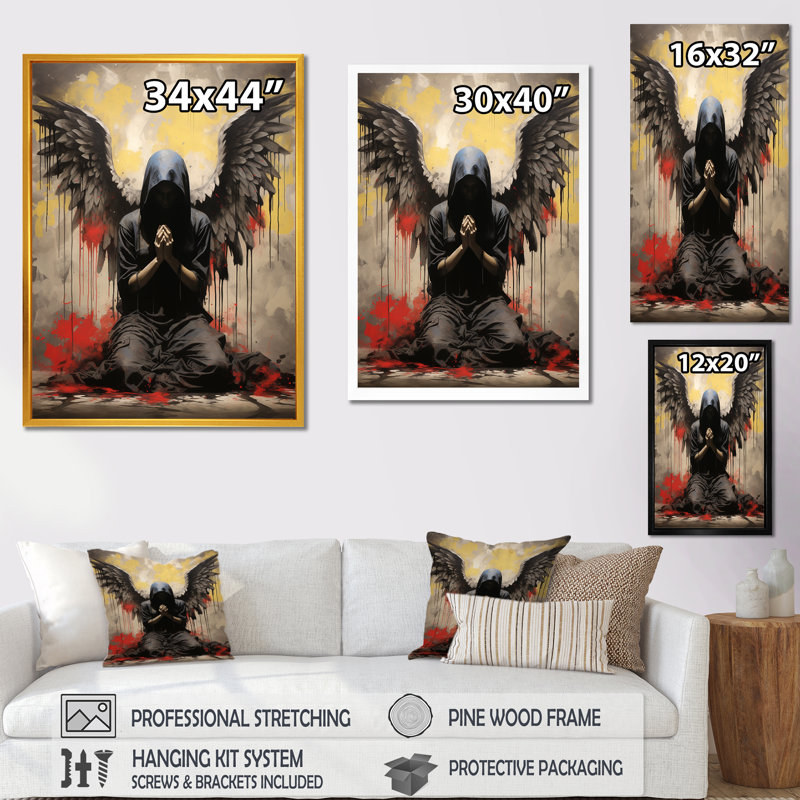 «Angel Wings Rebel Street Art III», Cadre doré simple, H 32 po x l 24 po x P 1 po