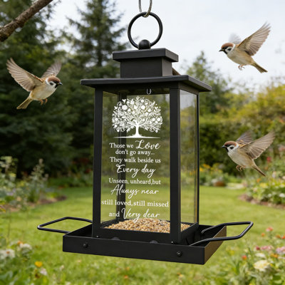 Mangeoire d'oiseaux commémorative pour l'extérieur, cadeau de sympathie pour la perte d'un être cher, arbre de vie gravé avec citation réconfortante, souvenir de jardin en métal et en acrylique résistant à la rouille