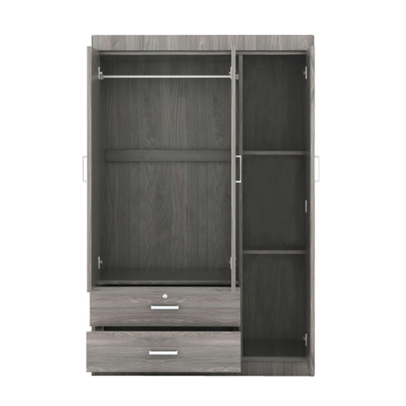 Garde-robe 3 portes avec 2 tiroirs, effet grain de bois gris (OLD SKU: LP006001)