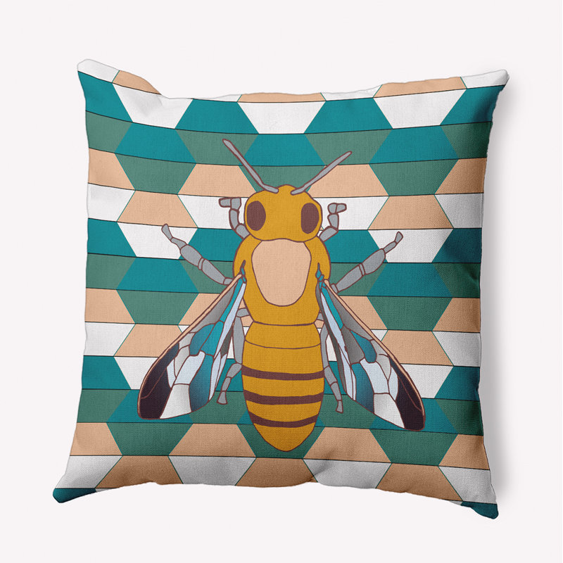 Outdoor Reversible Throw Pillow, 20"H x 20"W, Teal/Beige/Yellow Geometric