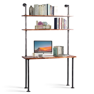 79-Inch Industrial Laptop Desk Solid Wood Computer Desk Wall Pipe Desk With Shelves Computer Table For Home Office (L:47.3-Inch) by Williston Forge