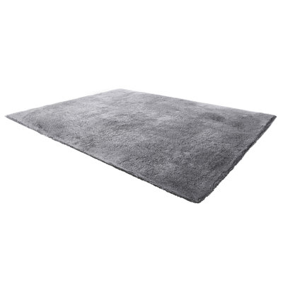 Tapis d'intérieur moelleux, tapis moelleux doux de 8 pi x 10 pi, tapis à poils longs pour le salon, la chambre à coucher, la véranda, l'esthétique moderne de la décoration intérieure, non-perte de poils, non-tissé, antidérapant, gris fumée