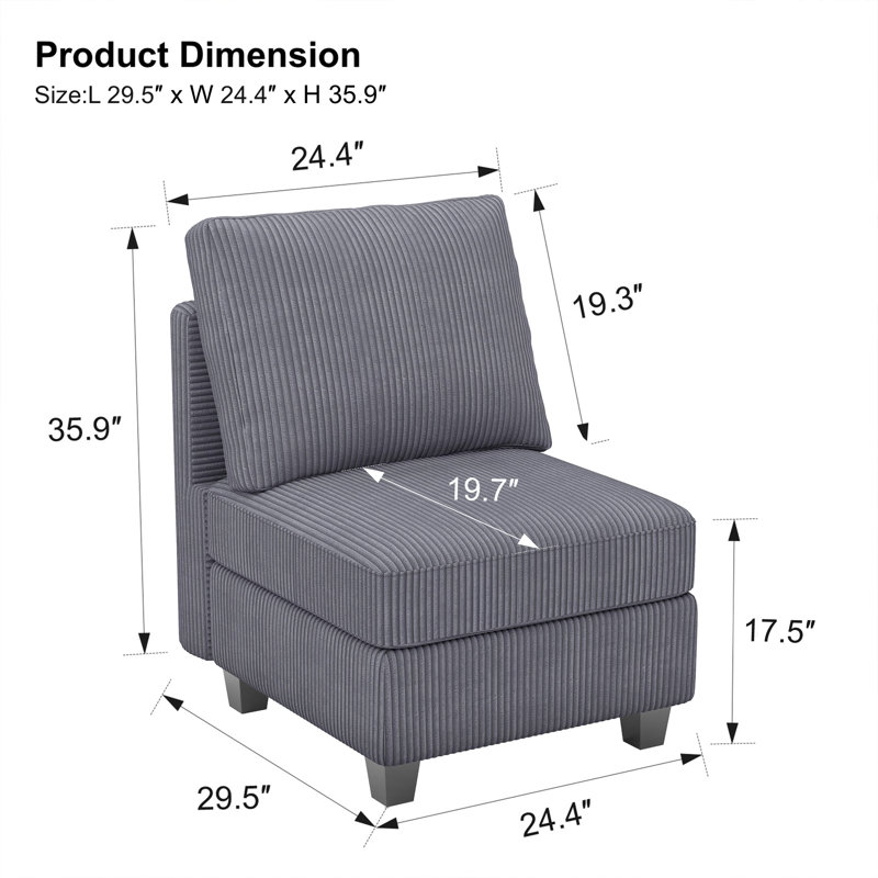 Fauteuil en velours côtelé Vevey, Velours côtelé gris
