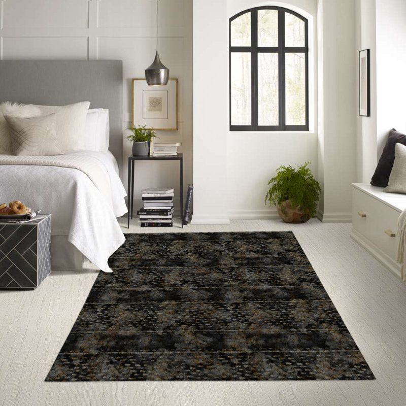 Tapis intérieur / extérieur rectangulaire en polyester tissé à la machine noir / brun, Rectangle 2 pi x 3 pi