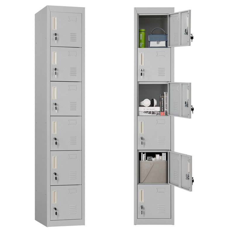 Casier de gym à 6 niveaux et 6 sections, Gris