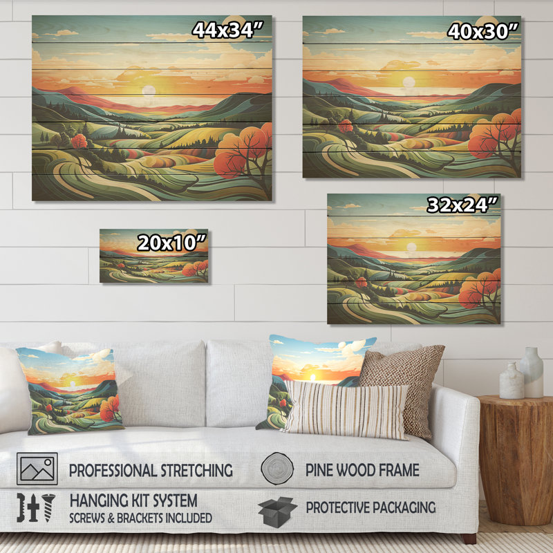 «Modern Bold Farm Horizon II» - prairie sur bois, H 30 po x l 40 po x P 0,78 po
