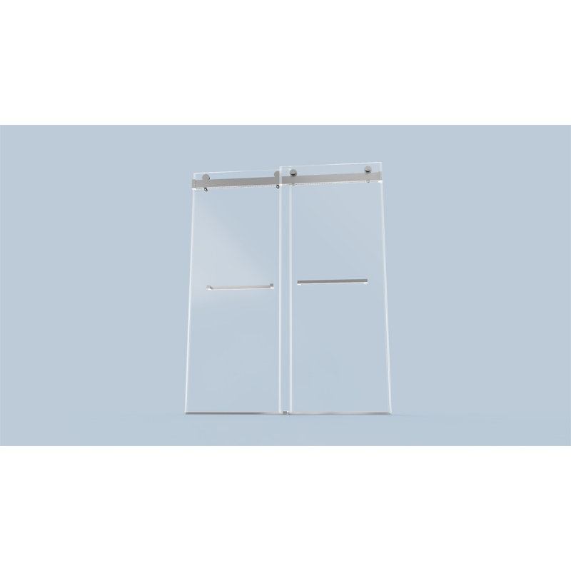 56 po x l 56 po x H 76 po sans cadre porte de douche coulissante à fermeture en douceur, Nickel brossé