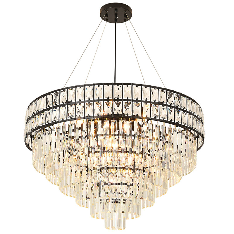 Lustre en cristal à 15 niveaux Sekena, H 18,8 po x l 29,1 po x P 29,1 po , Noir mat