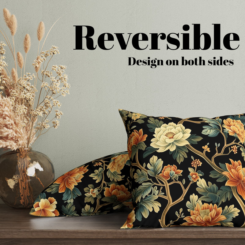 Eastern Elegance Floral Reversible Pillow Cover, 20"H x 20"W