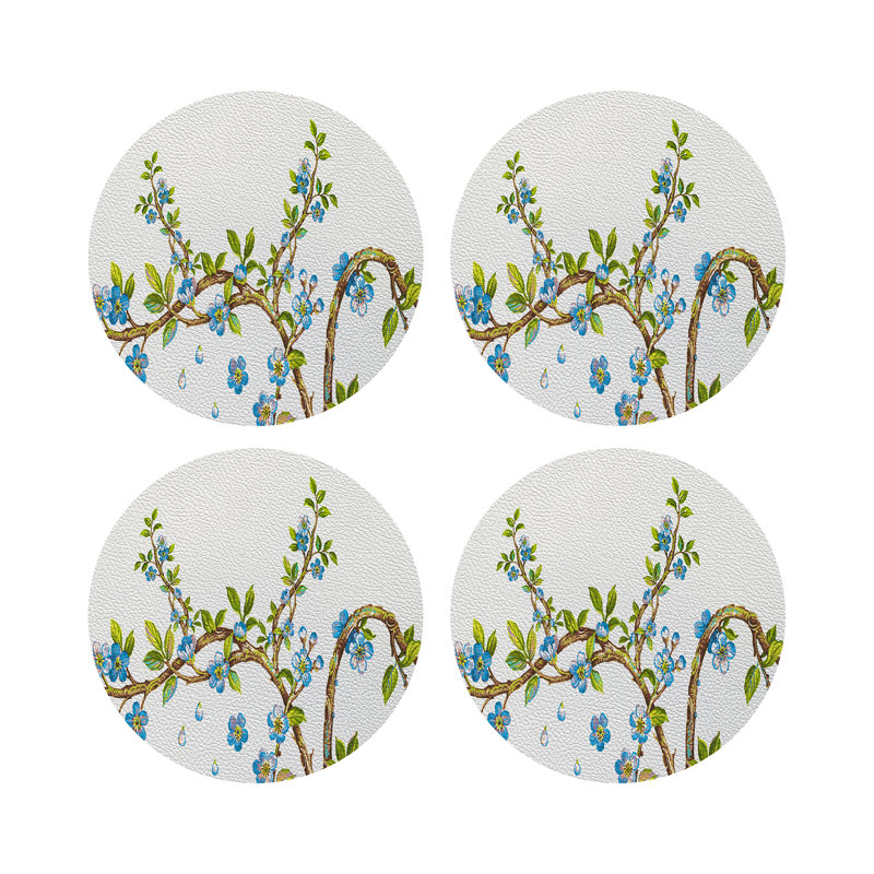 Sous-verres ronds en cuir Cherry Blossom, Bleu
