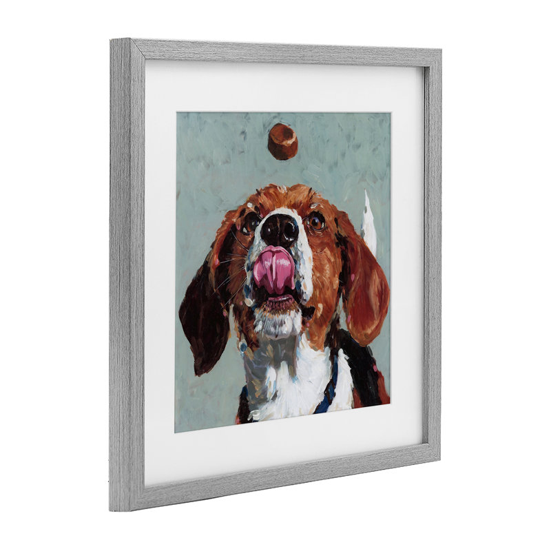 Impression encadrée sous verre «Beagle régal» par Studio Bautista, Cadre de ferme gris sous verre Farmhouse