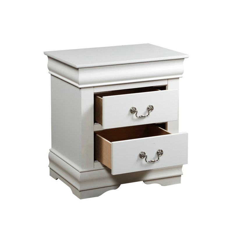 Table de chevet spacieuse pour chambre blanche - 2 tiroirs en pin massif pour 2 ajouts pratiques