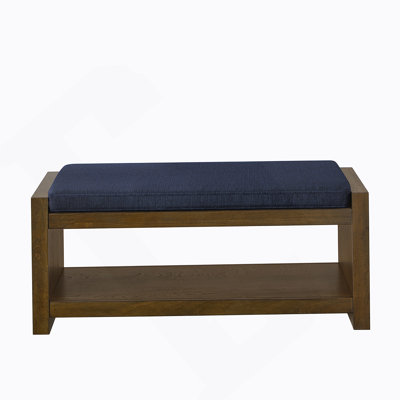 40" Accent Bench With Lower Shelf Shoe Rack, Padded Seating Bench For Living Room, Modern Compact Bed End Bench With Storage For Bedroom Seating, Removable Cushion, 40"W- Navy Blue
