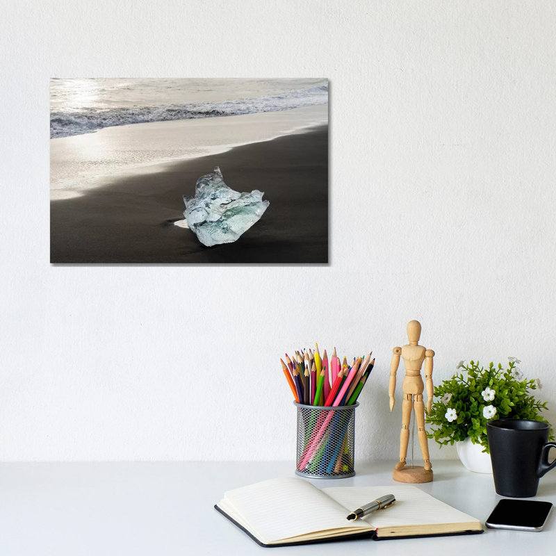 Icebergs On A Black Volcanic Beach V, Vatnajokull National Park, Iceland by Martin Zwick - Wrapped Canvas Print