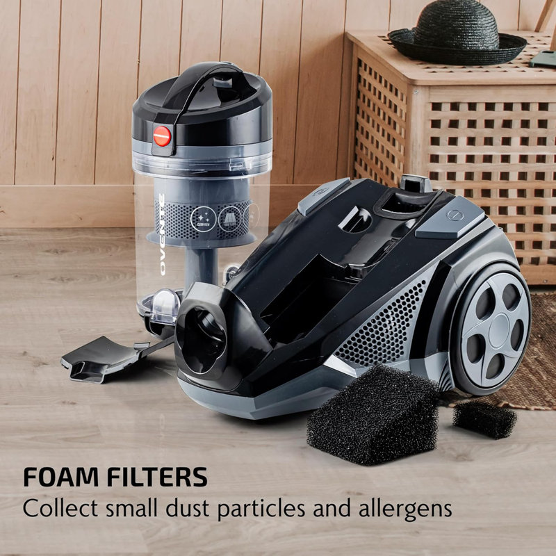 OVENTE Motor Sponge Replacement Filter for Bagless Canister Vacuum ST2620B, Easy to Attach, Washable and Reusable Foam Filter, Black ACPST2681