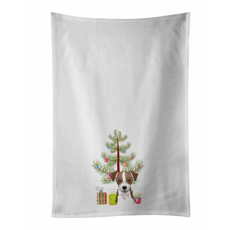 Tree & Terrier White Kitchen Towel Set - Decorative Hand Towels for Kitchen, Bathroom, Yoga, Tea, Dishcloth - 19x25